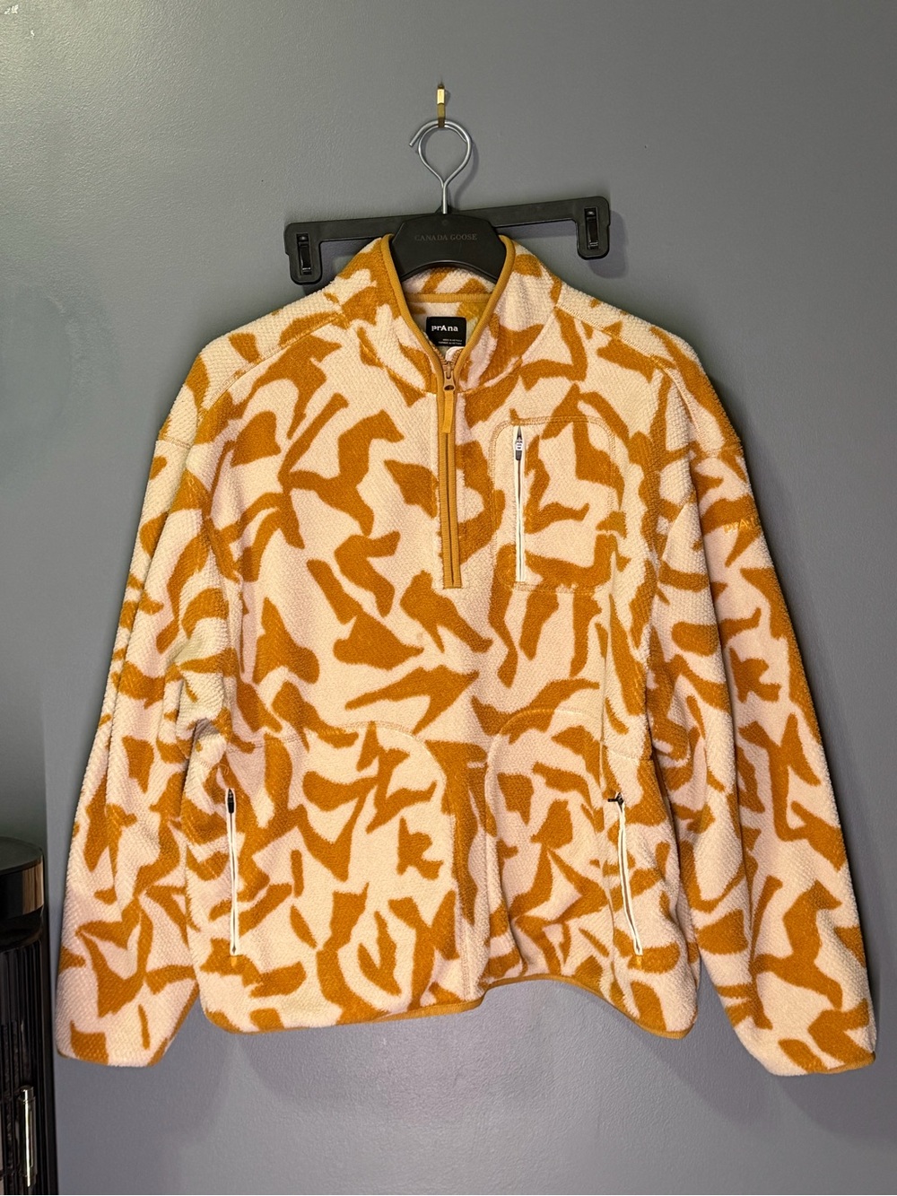 Prana Orange & Cream Patterned Half-Zip Sherpa Jacket